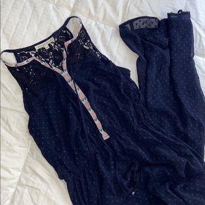 Navy blue lace sheer maxi dress